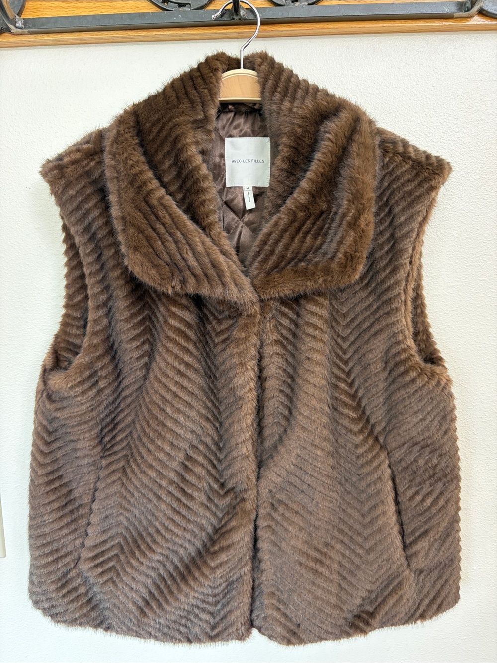 Avec Les Filles Brown Faux Fur Sleeveless Vest